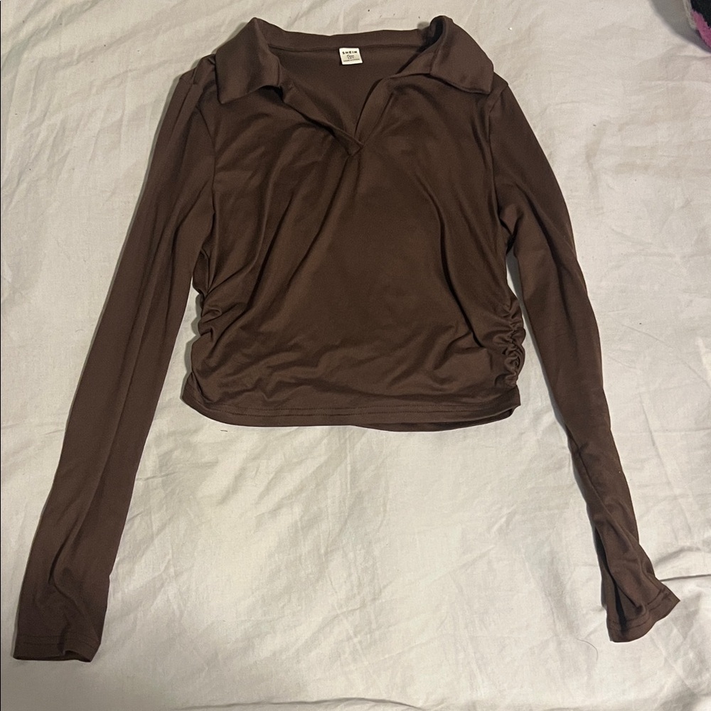 Elegant Brown Long Sleeve Women's Top